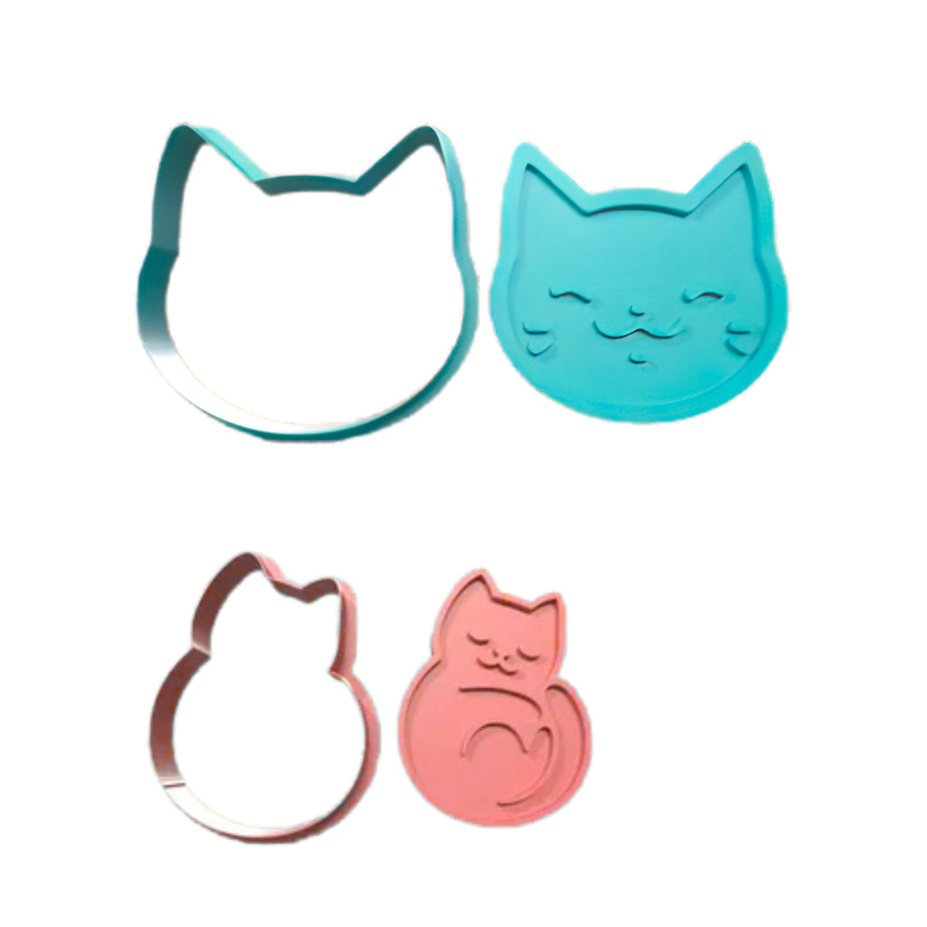 Cute Cat Cookie Cutter Set of 5 – Kawaii Kitty Cookie Mold – 3D Printed Baking Cutter Stamp – Fondant Biscuit Mold