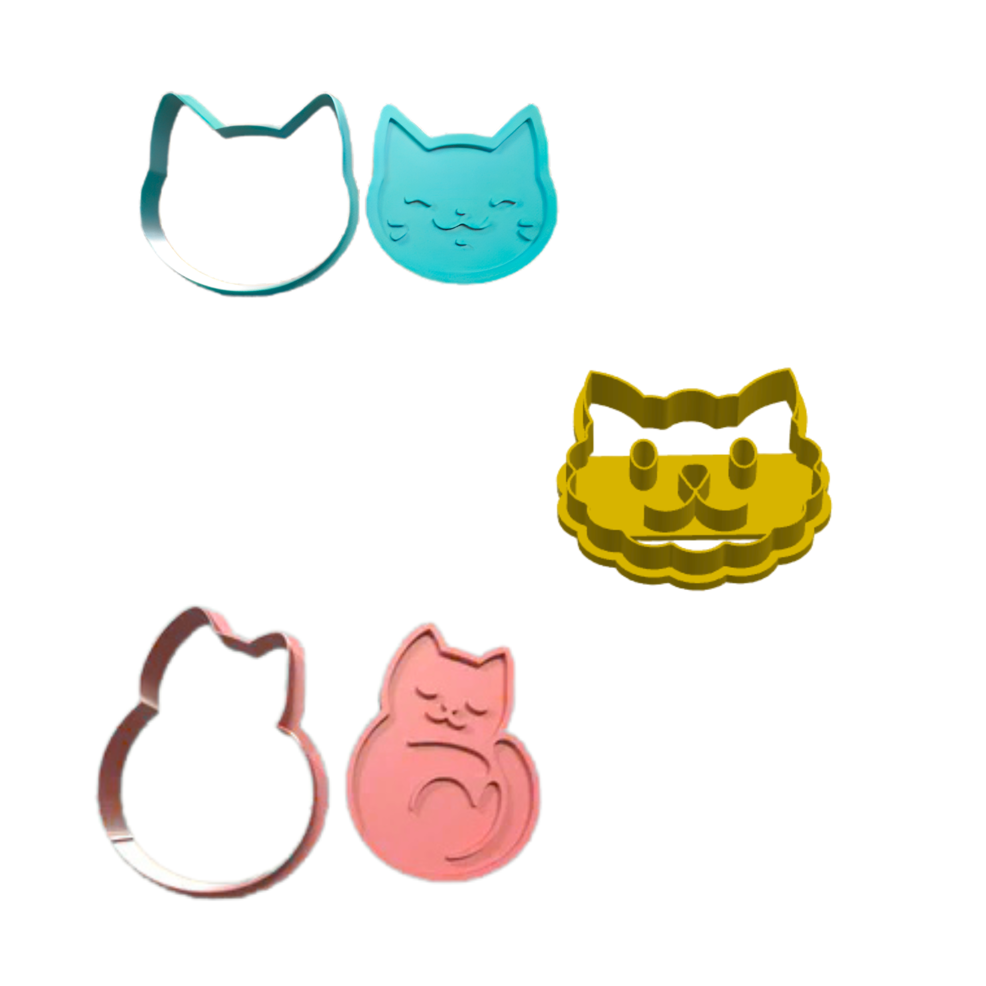 Cute Cat Cookie Cutter Set of 5 – Kawaii Kitty Cookie Mold – 3D Printed Baking Cutter Stamp – Fondant Biscuit Mold