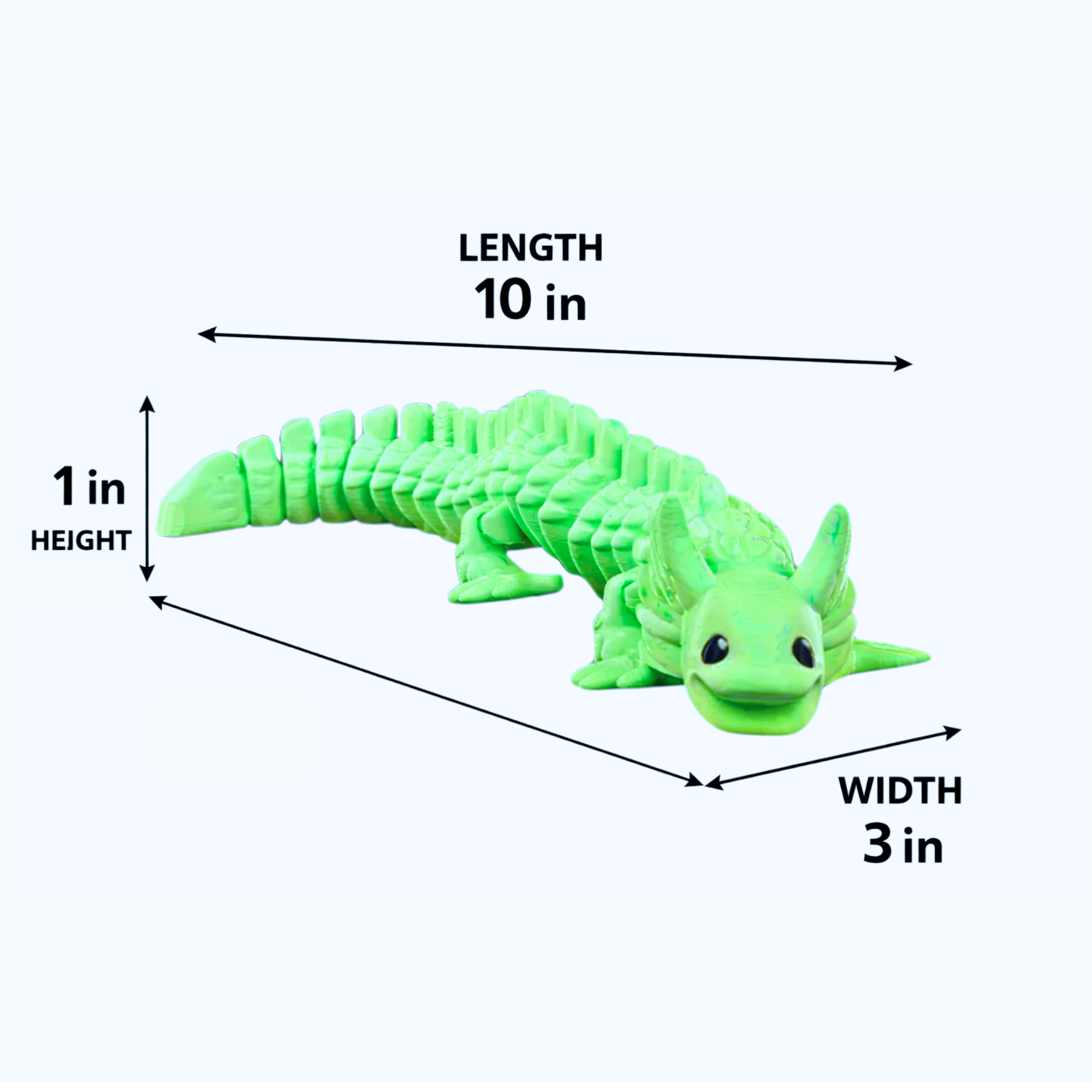 Premium Large Articulated Axolotl - 3D Printed Flexible Fidget Toy - Vibrant (10-Inch)