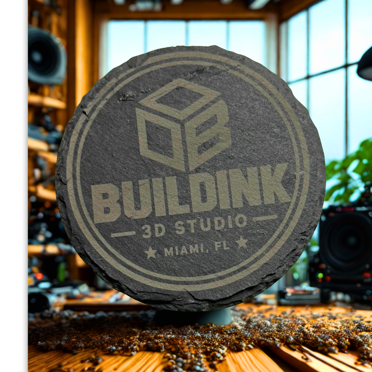 Custom Engraved Slate Coasters – Personalized Business Logo, Round or Square