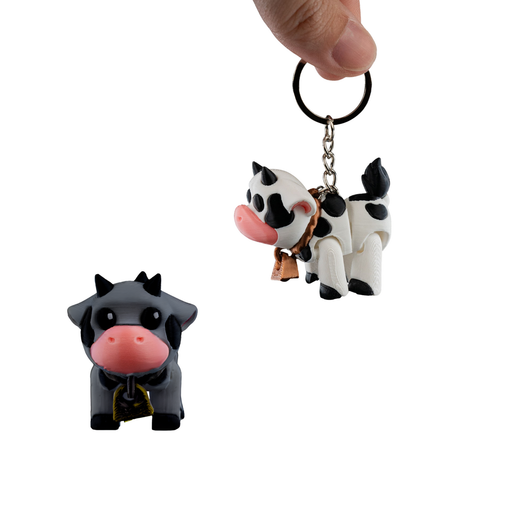 3D Printed Cow Keychain – Articulated PLA Model – Cute and Collectible