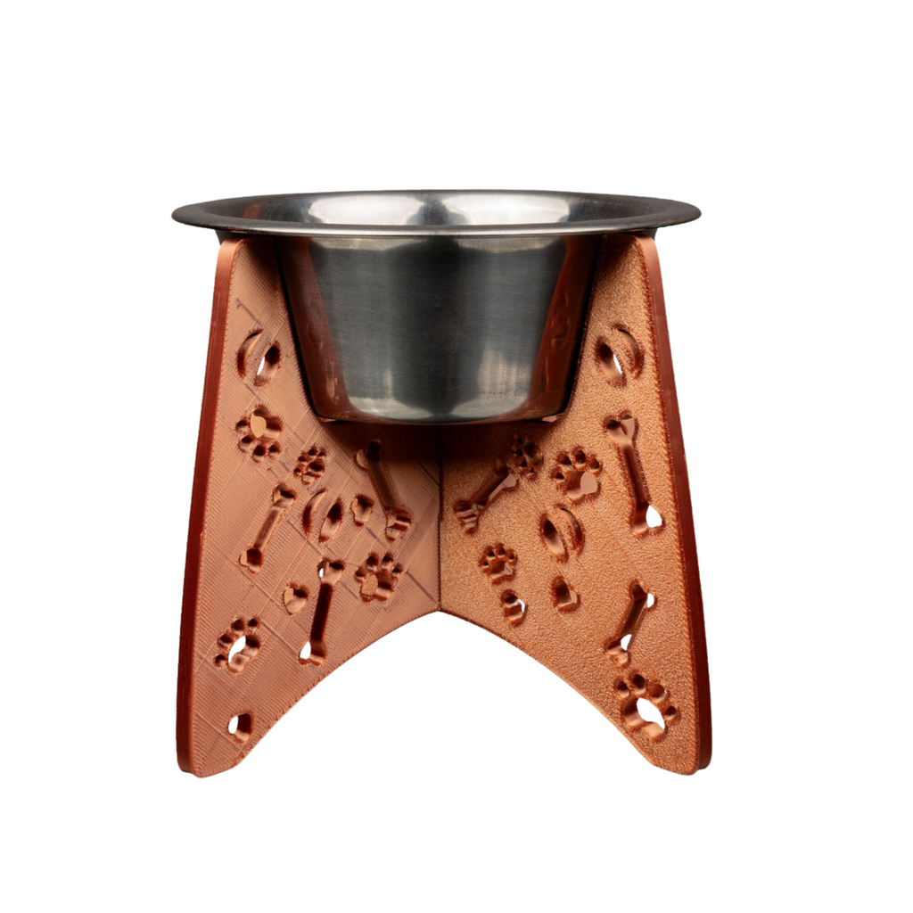 Raised Dog Bowl Stand – Pet Feeder Base with Bone & Paw Design – Easy to Assemble – 3D Printed Plastic