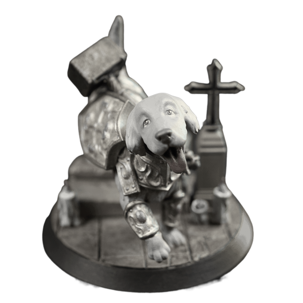 BuildInk 3D Printed Dog Paladin Miniature – 75mm Fantasy Resin Model with Scenic Base – Unpainted Gray for Painting – Tabletop RPG & Collector Display