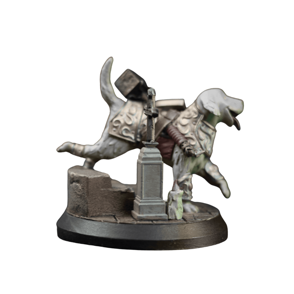 BuildInk 3D Printed Dog Paladin Miniature – 75mm Fantasy Resin Model with Scenic Base – Unpainted Gray for Painting – Tabletop RPG & Collector Display