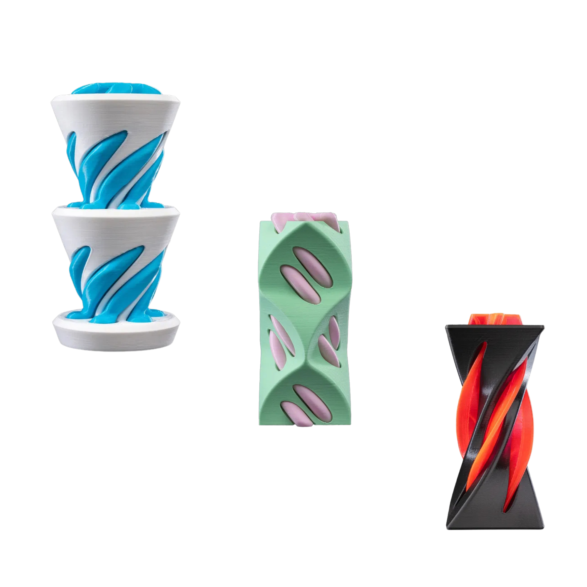 3-Pack 3D Printed Optical Illusion Helix Sculptures – Unique Spiral Fidget Decor Set – Impossible Cone Style Desk Toys for Adults & Kids