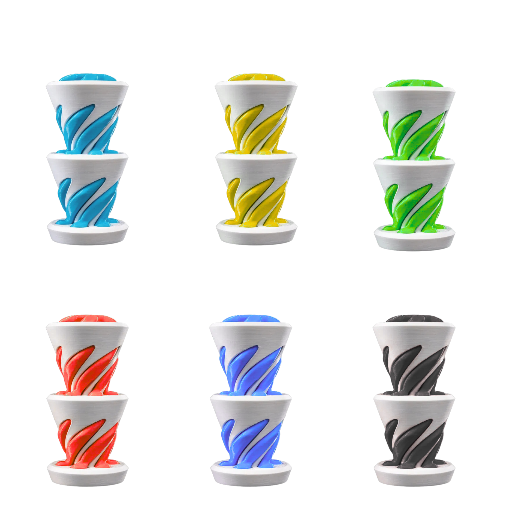 6-Pack 3D Printed Optical Illusion Fidget Set – Spiral Helix Sculptures – Relaxing Desk Toys for Adults & Kids – Impossible Cone Style Decor