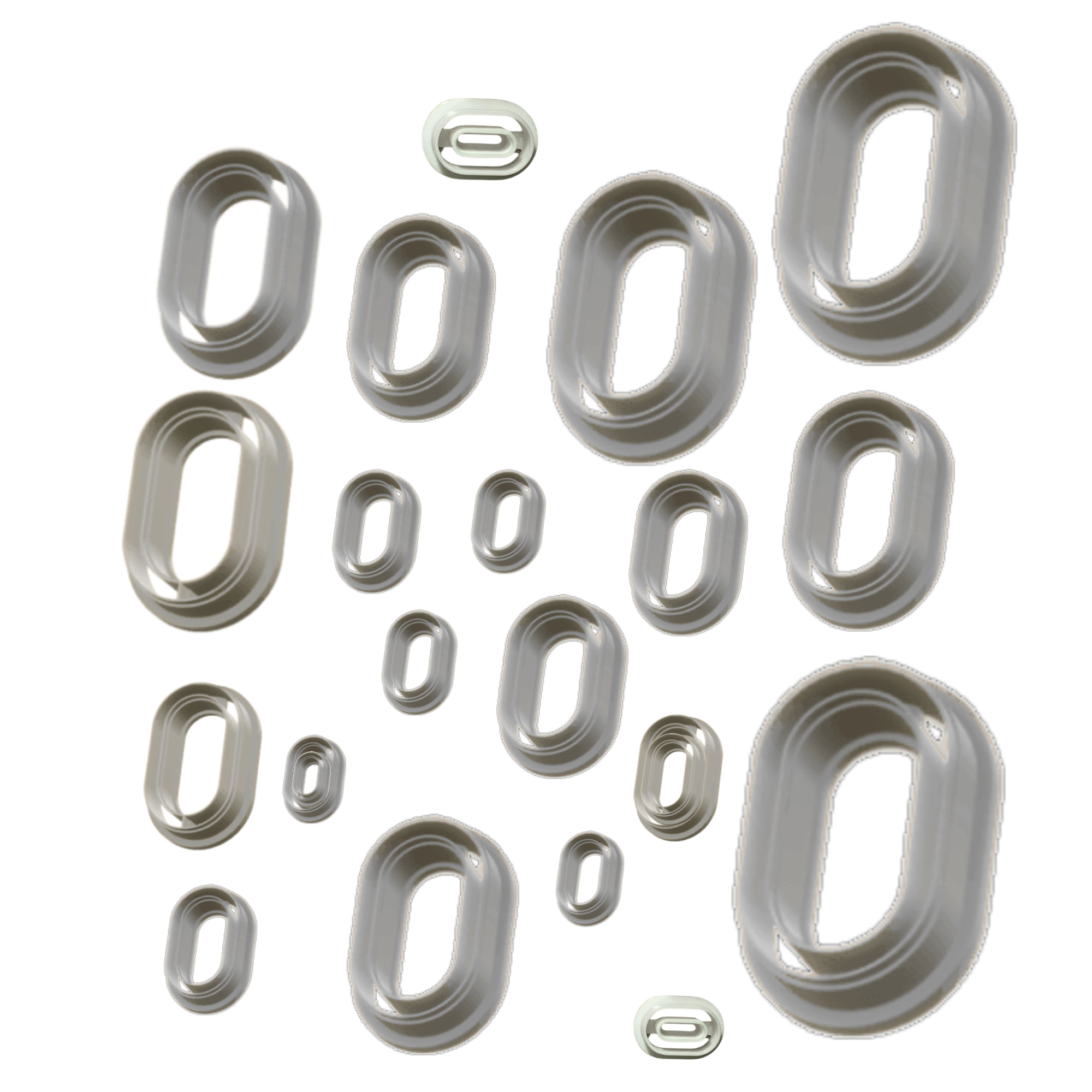 BuildInk™ Oval Cutter Set – 20 PCS 3D Printed Polymer Clay & Fondant Cutters – 10 Sizes with 2 Cutting Edges – Precision Tools for Earrings, Crafts, and DIY Projects – White PLA