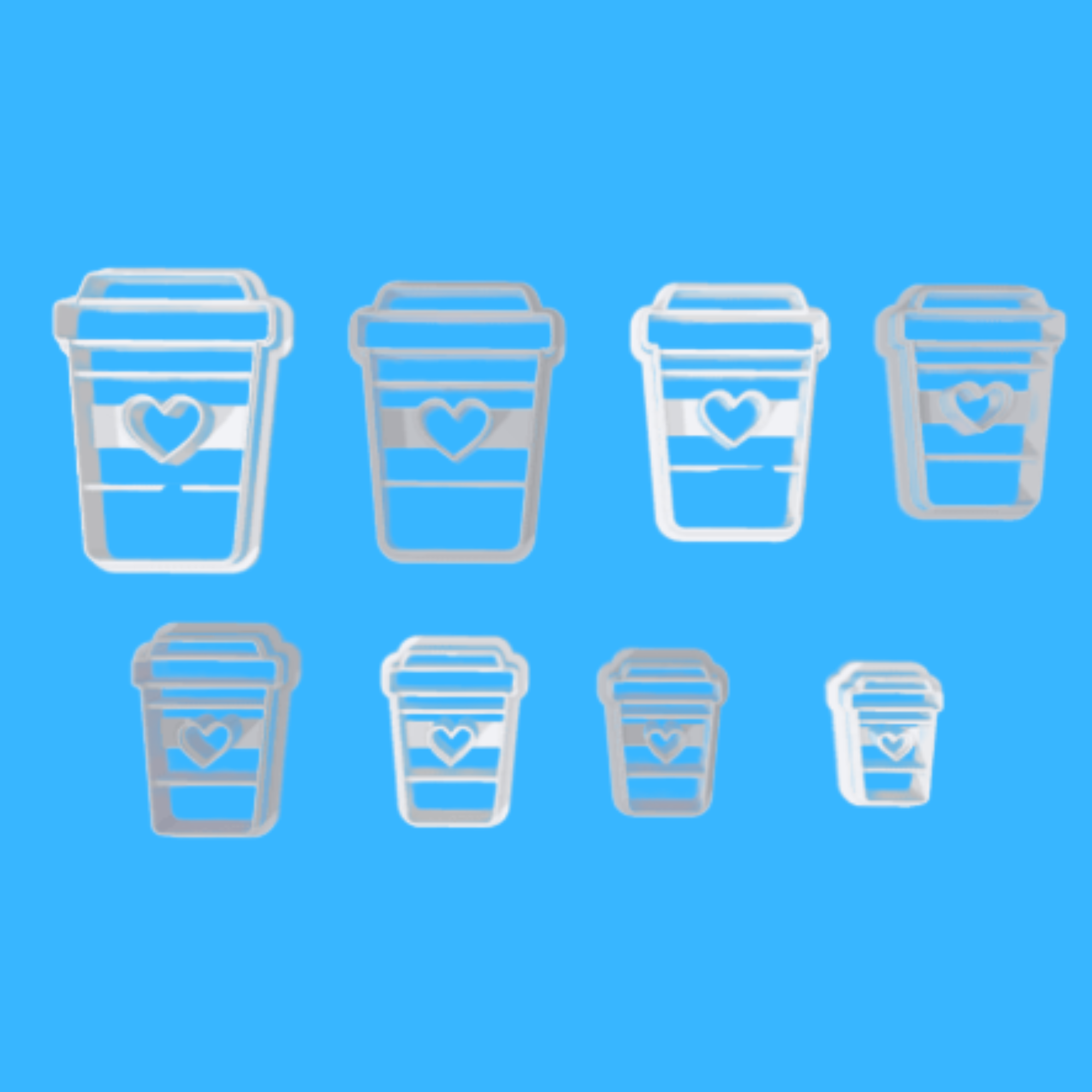 Love Coffee Clay Cutter Set – 8 Sizes – Heart Design – 3D Printed in PLA