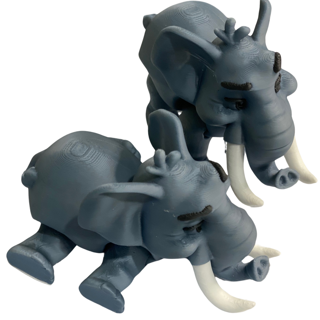 3D Printed Articulated Elephant Pair – Cute Poseable Animal Figures – Desk Decor or Gift