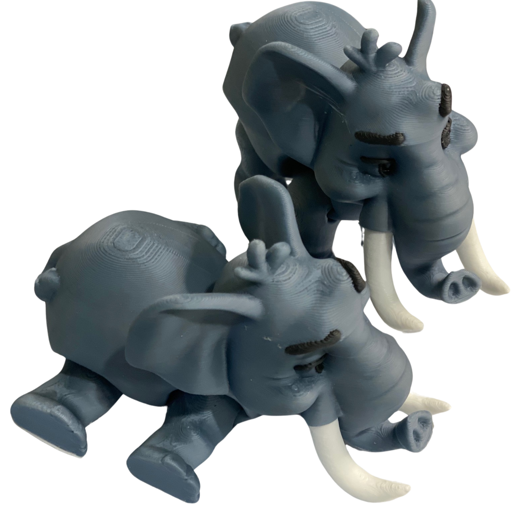 3D Printed Articulated Elephant Pair – Cute Poseable Animal Figures – Desk Decor or Gift