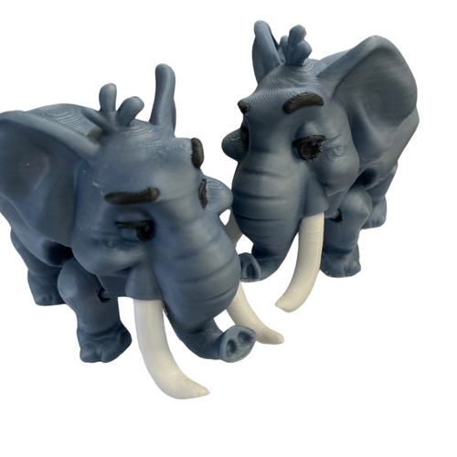 3D Printed Articulated Elephant Pair – Cute Poseable Animal Figures – Desk Decor or Gift