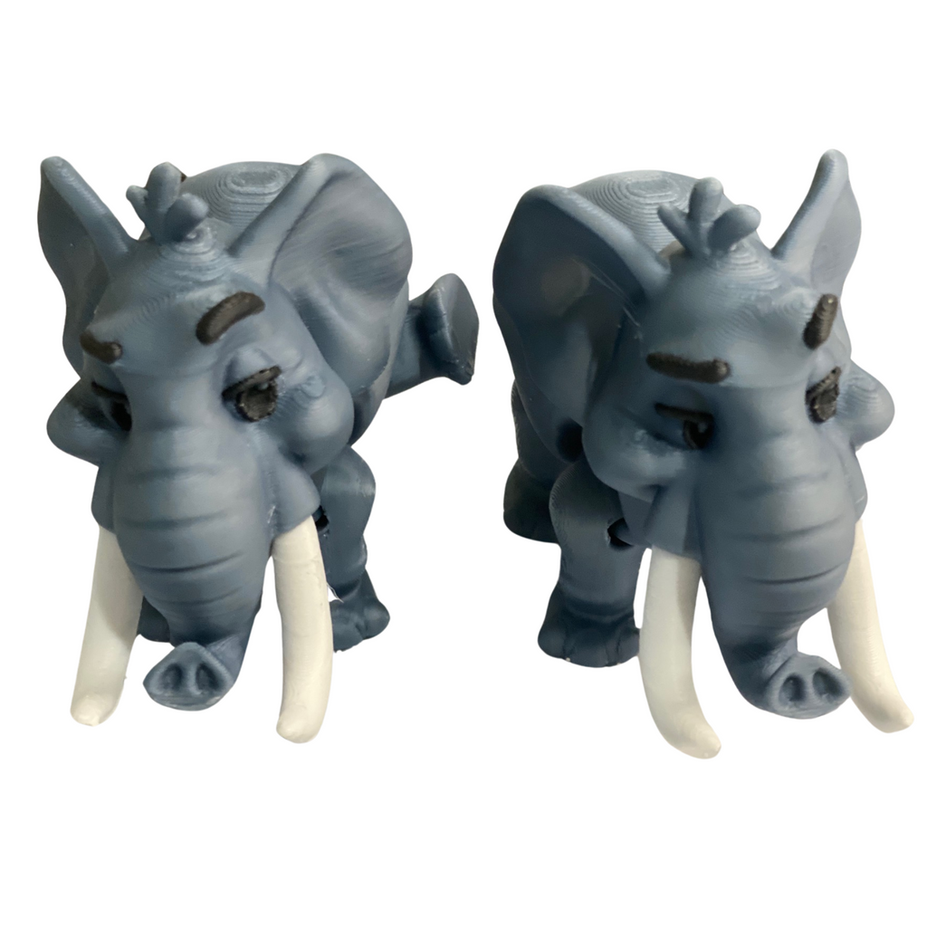 3D Printed Articulated Elephant Pair – Cute Poseable Animal Figures – Desk Decor or Gift