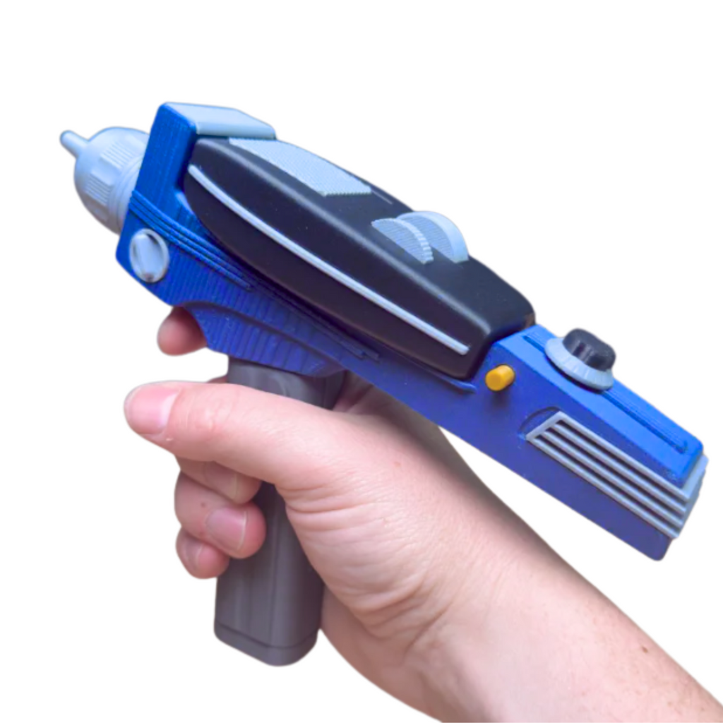 3D Printed Sci-Fi Blaster Replica – Blue & Gray Prop Gun – Display or Cosplay Use