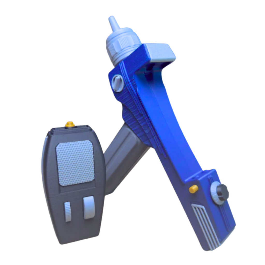 3D Printed Sci-Fi Blaster Replica – Blue & Gray Prop Gun – Display or Cosplay Use