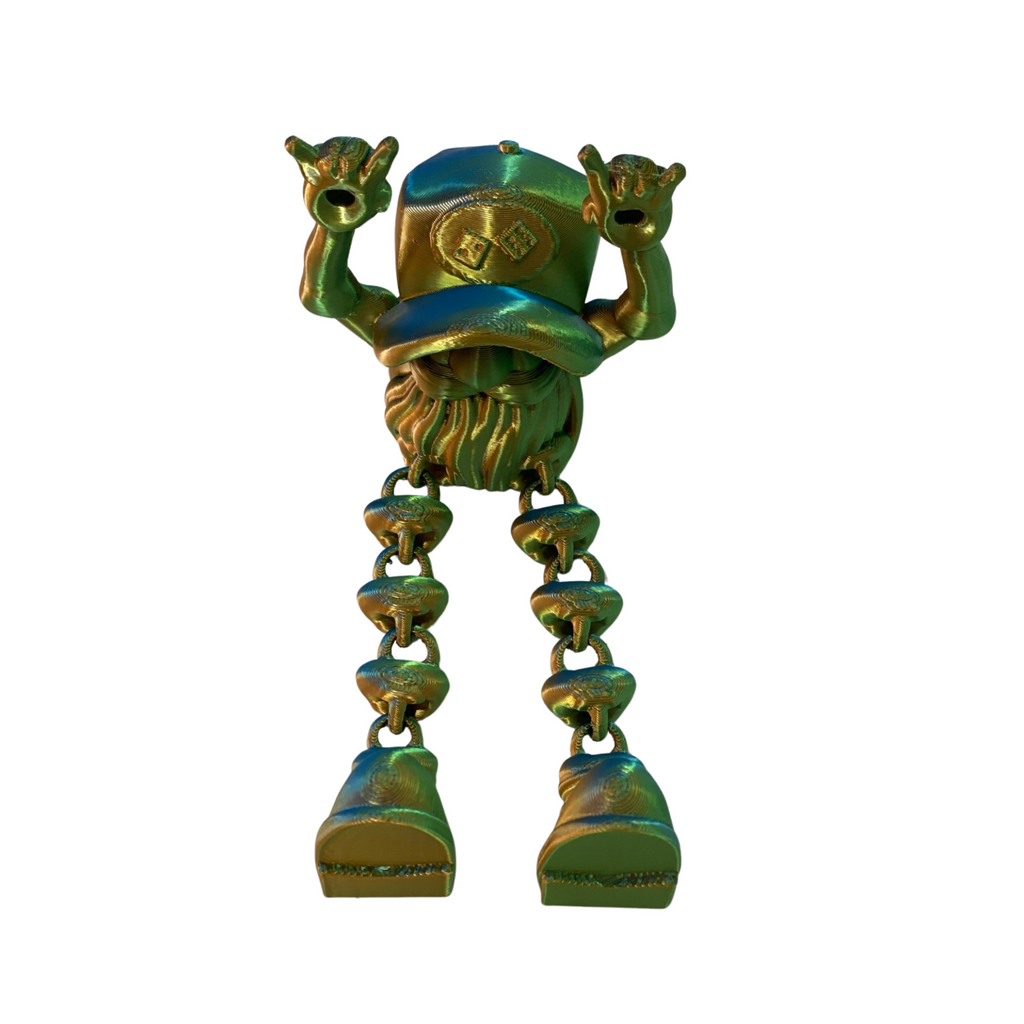 BuildInk™ Flexi Cap Dude – Articulated 3D Printed Chain-Leg Toy – Multicolor Gradient PLA – Poseable Desk Collectible