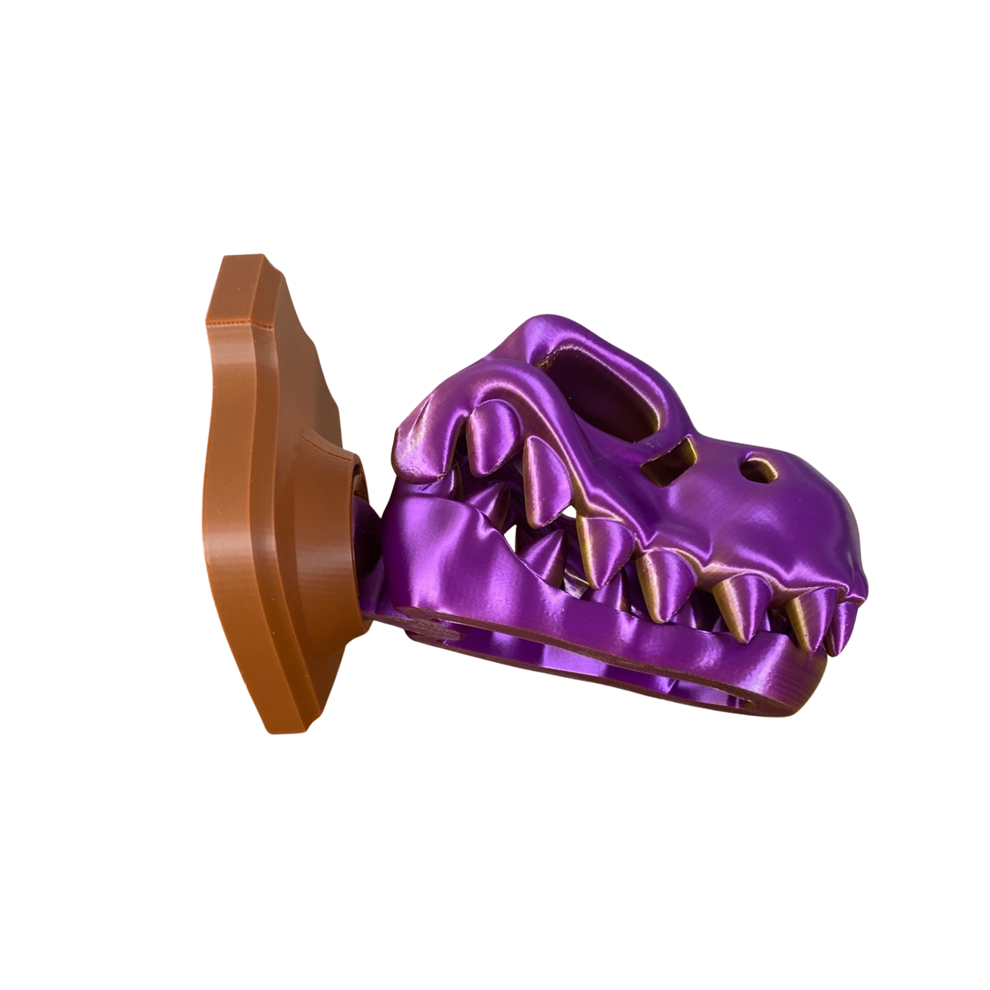 BuildInk™ 3D Printed T-Rex Wall Mount – Articulated Dinosaur Skull Trophy – Unique Gold or Purple PLA – Decorative Wall Art