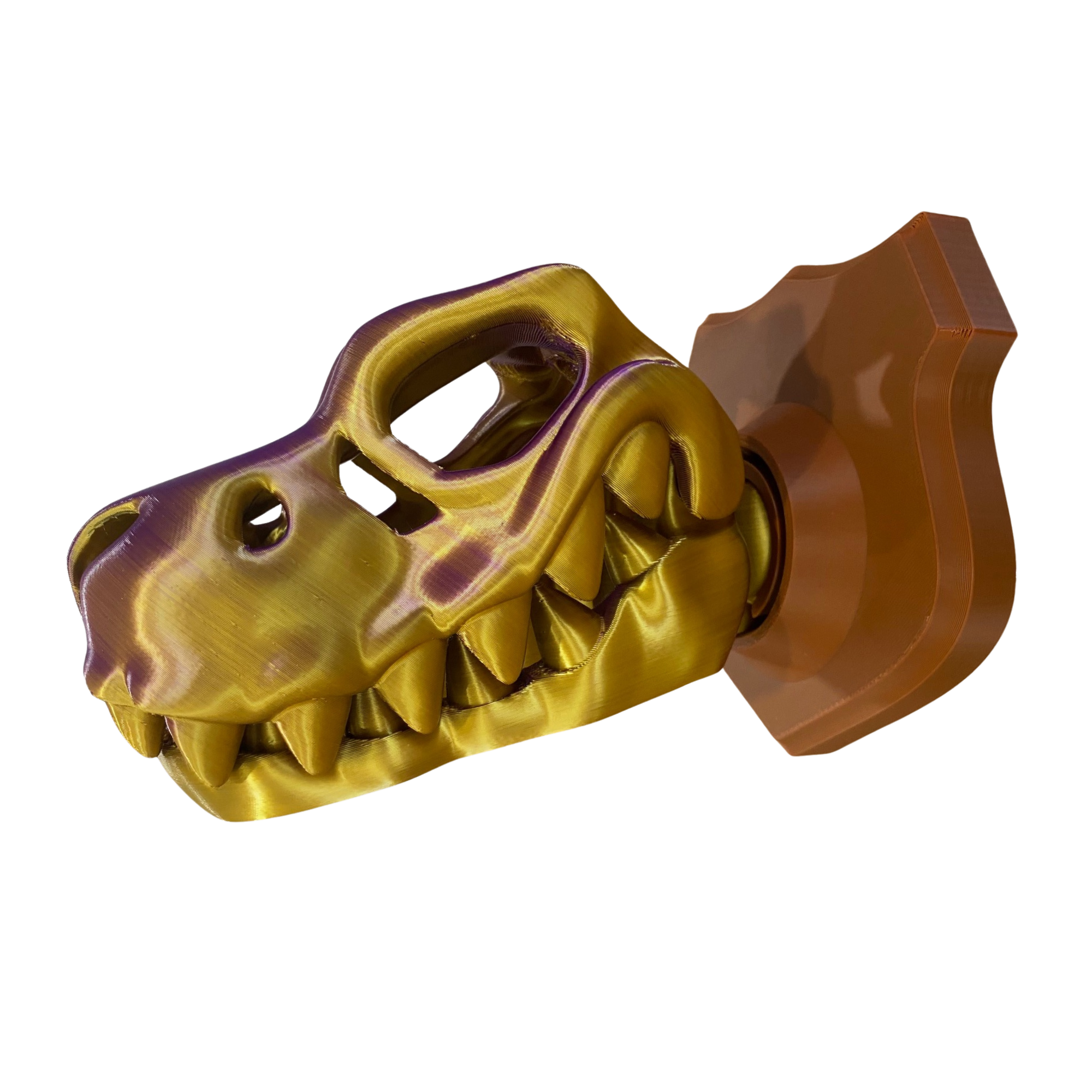 BuildInk™ 3D Printed T-Rex Wall Mount – Articulated Dinosaur Skull Trophy – Unique Gold or Purple PLA – Decorative Wall Art