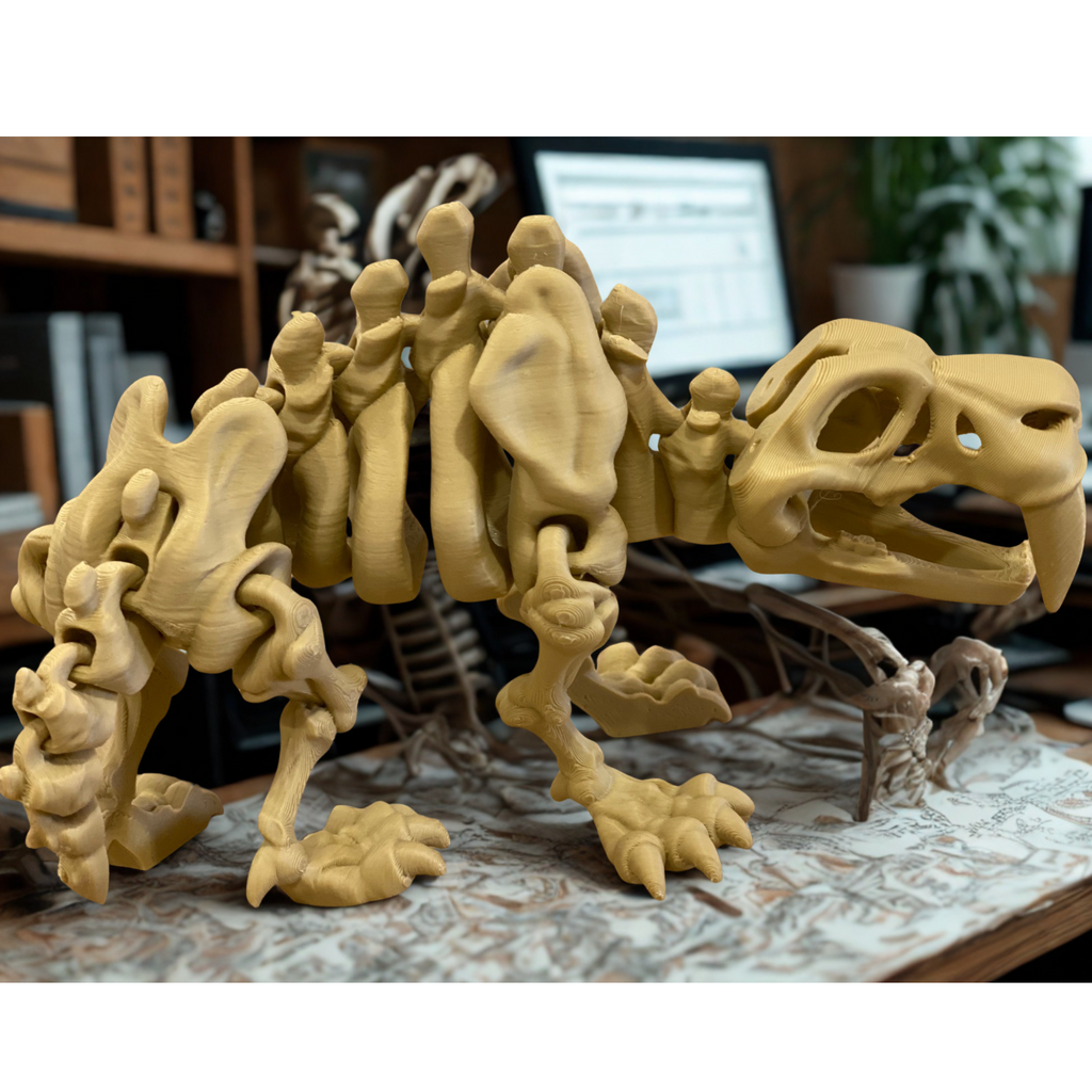 3D Printed Articulated Dinosaur Skeleton – Flexible – Handmade PLA Dino Model – 6"