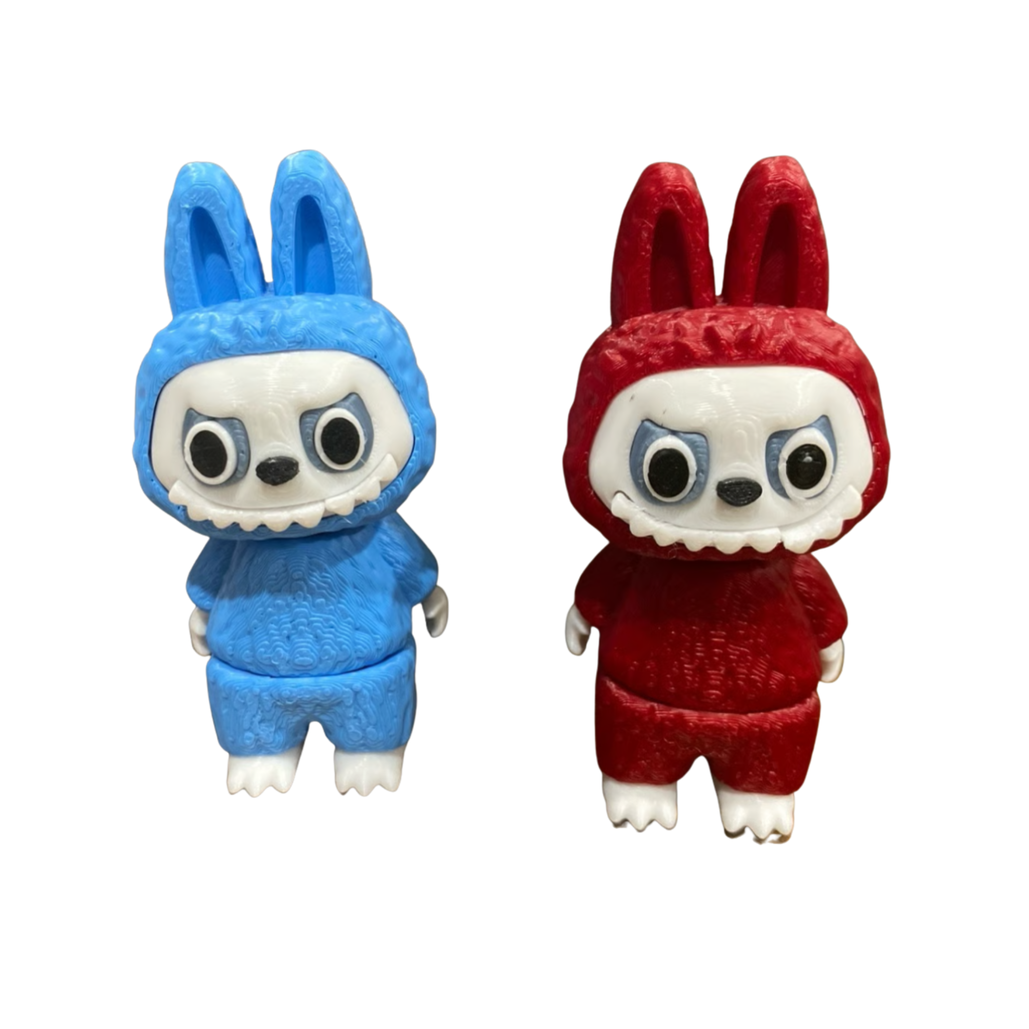 Lububu 3D Printed Figures – Articulated Bunny Set – Red & Blue – Handmade