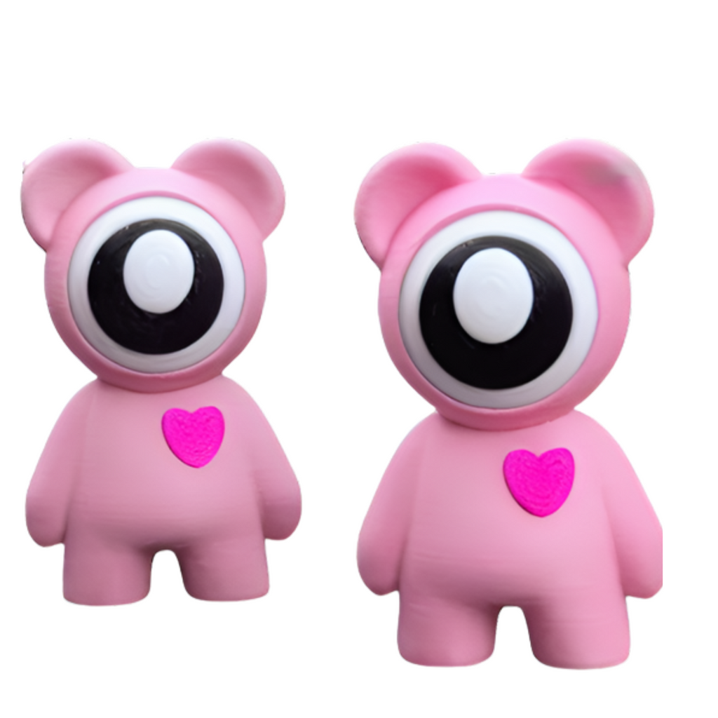 3D Printed Eyeball Bear Figurine Set – 2-Pack – Random Color – Art Toy Alien Bear Style