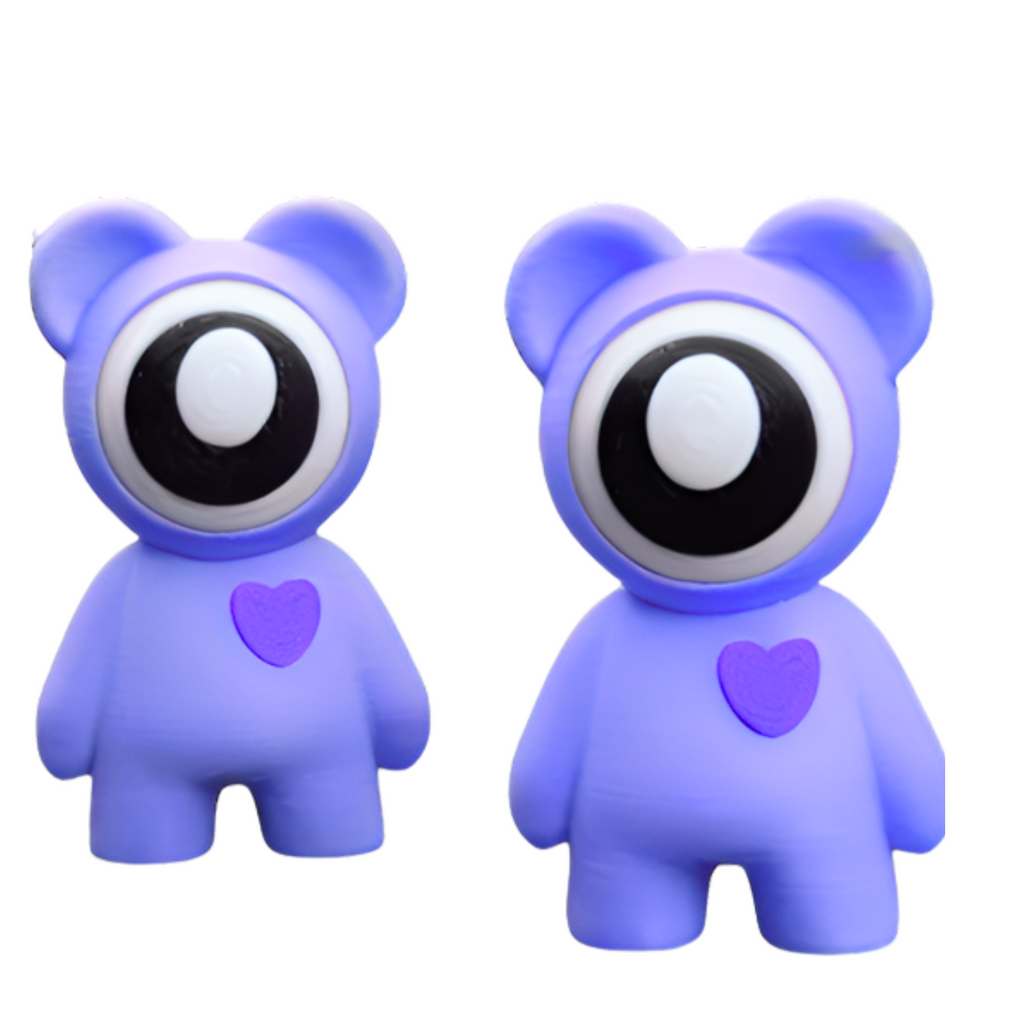 3D Printed Eyeball Bear Figurine Set – 2-Pack – Random Color – Art Toy Alien Bear Style
