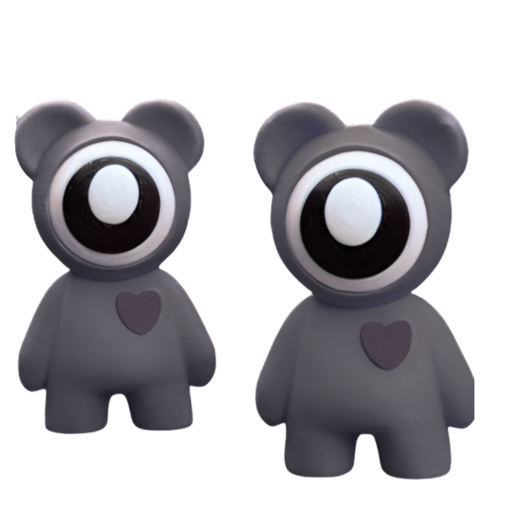 3D Printed Eyeball Bear Figurine Set – 2-Pack – Random Color – Art Toy Alien Bear Style