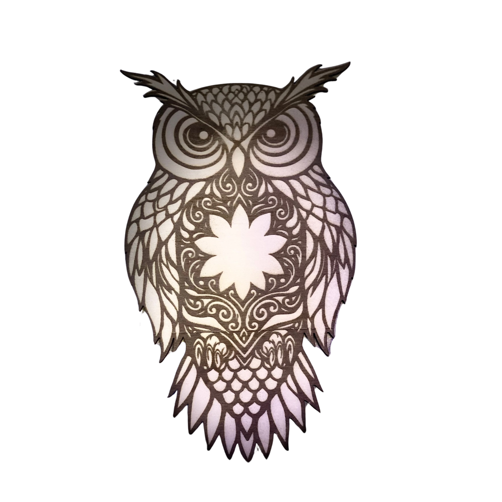 Wooden Owl Wall Art – Laser Cut & Engraved – 10 x 6 in – 3mm Wood