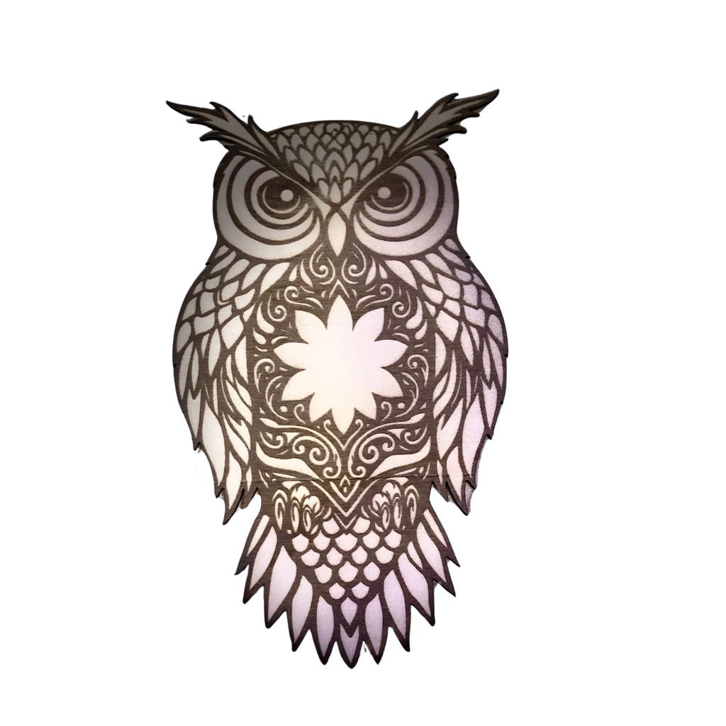 Wooden Owl Wall Art – Laser Cut & Engraved – 10 x 6 in – 3mm Wood