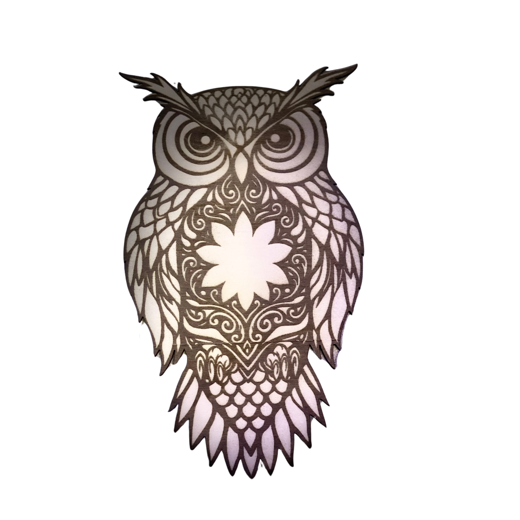 Wooden Owl Wall Art – Laser Cut & Engraved – 10 x 6 in – 3mm Wood