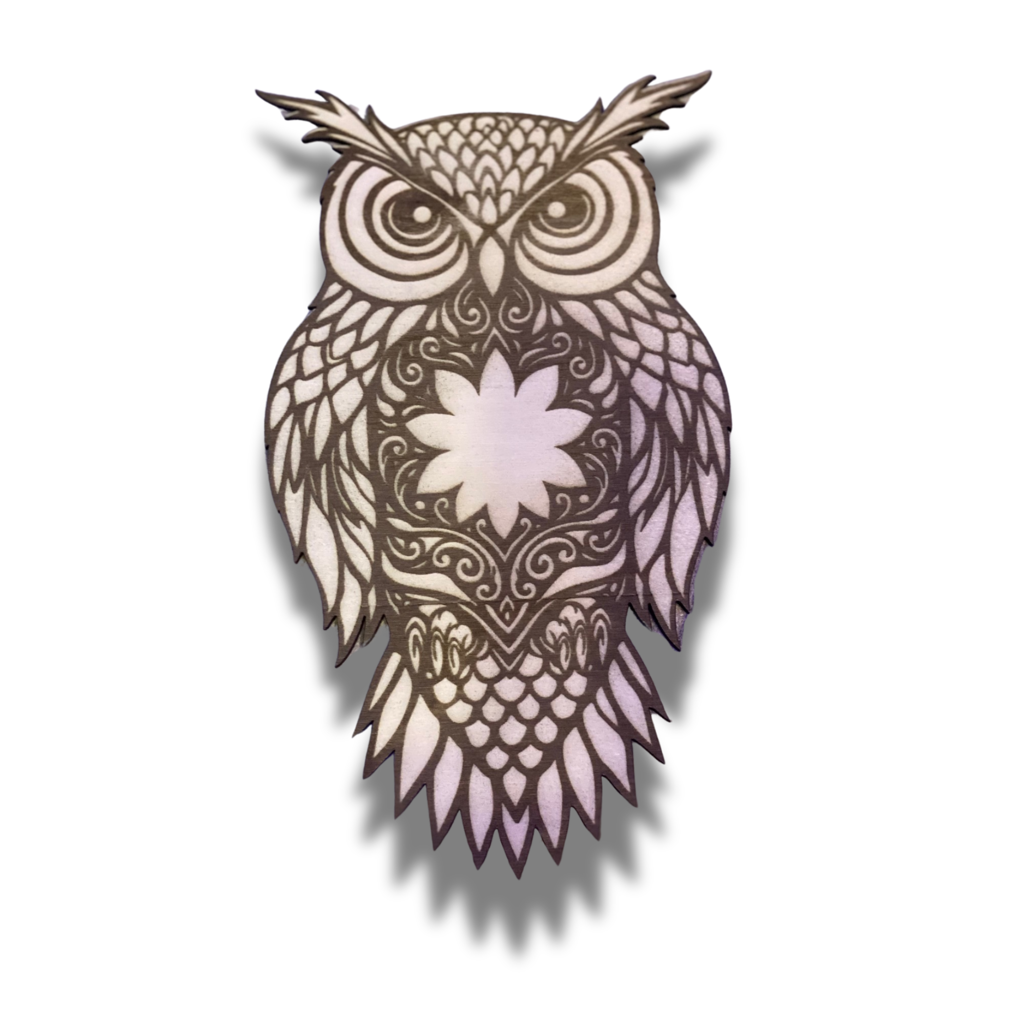 Wooden Owl Wall Art – Laser Cut & Engraved – 10 x 6 in – 3mm Wood