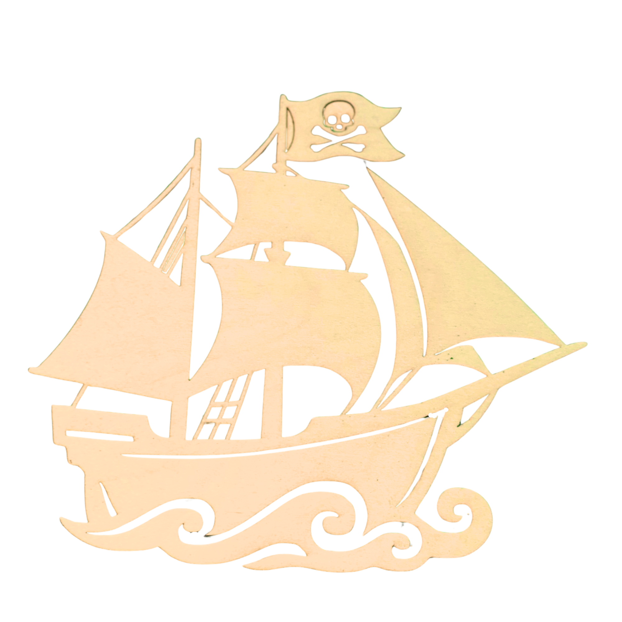 Pirate Ship Wooden Cutout – 10 x 10 in Unfinished Wood Craft for Painting, Nautical DIY Decor