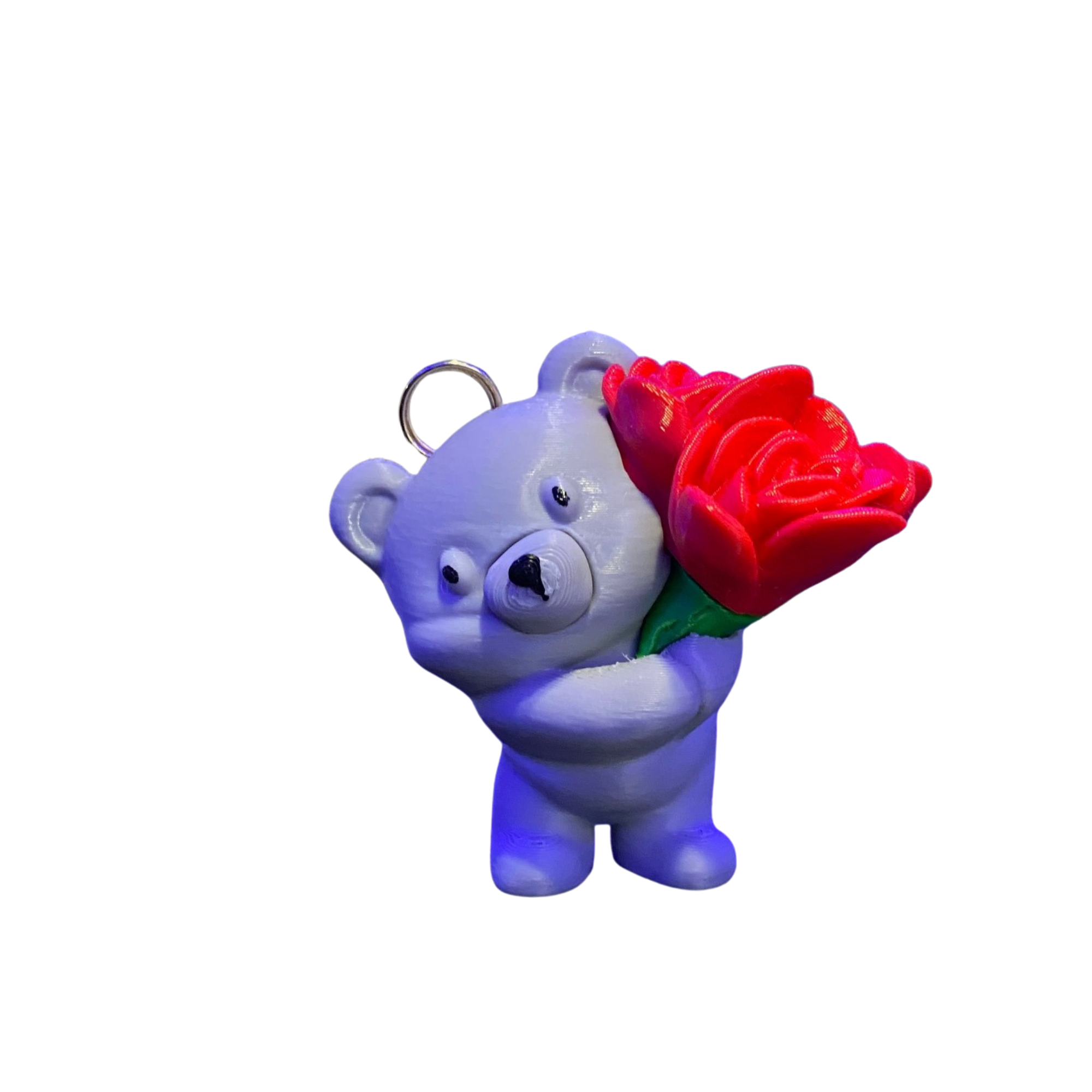 3D Printed Bear with Rose – Cute Decorative Collectible Figure – 3” Tall
