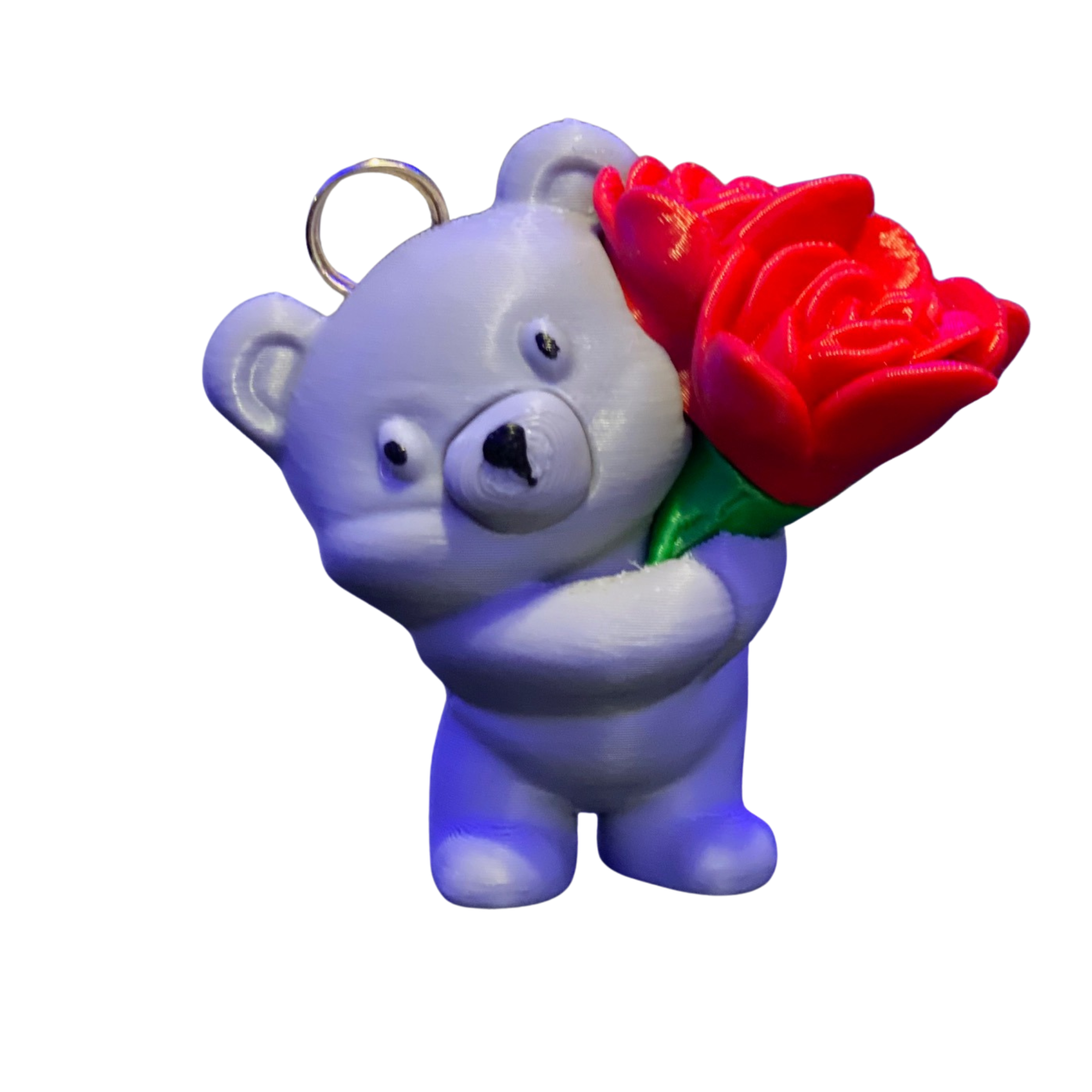 3D Printed Bear with Rose – Cute Decorative Collectible Figure – 3” Tall