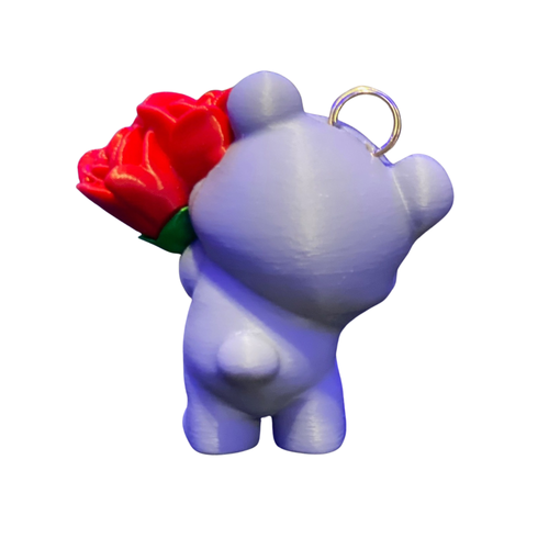 3D Printed Bear with Rose – Cute Decorative Collectible Figure – 3” Tall