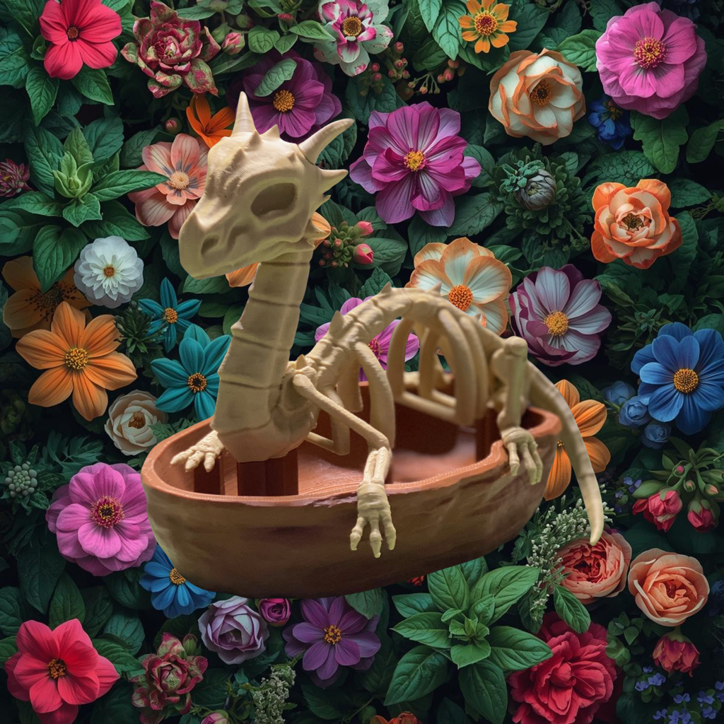 Dragon Skeleton Planter – 3D Printed Fantasy Skull Pot – No Plants