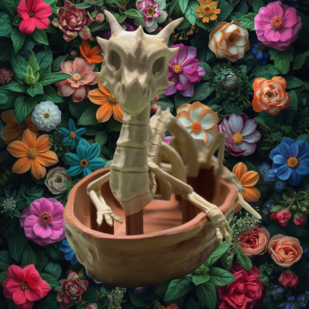 Dragon Skeleton Planter – 3D Printed Fantasy Skull Pot – No Plants