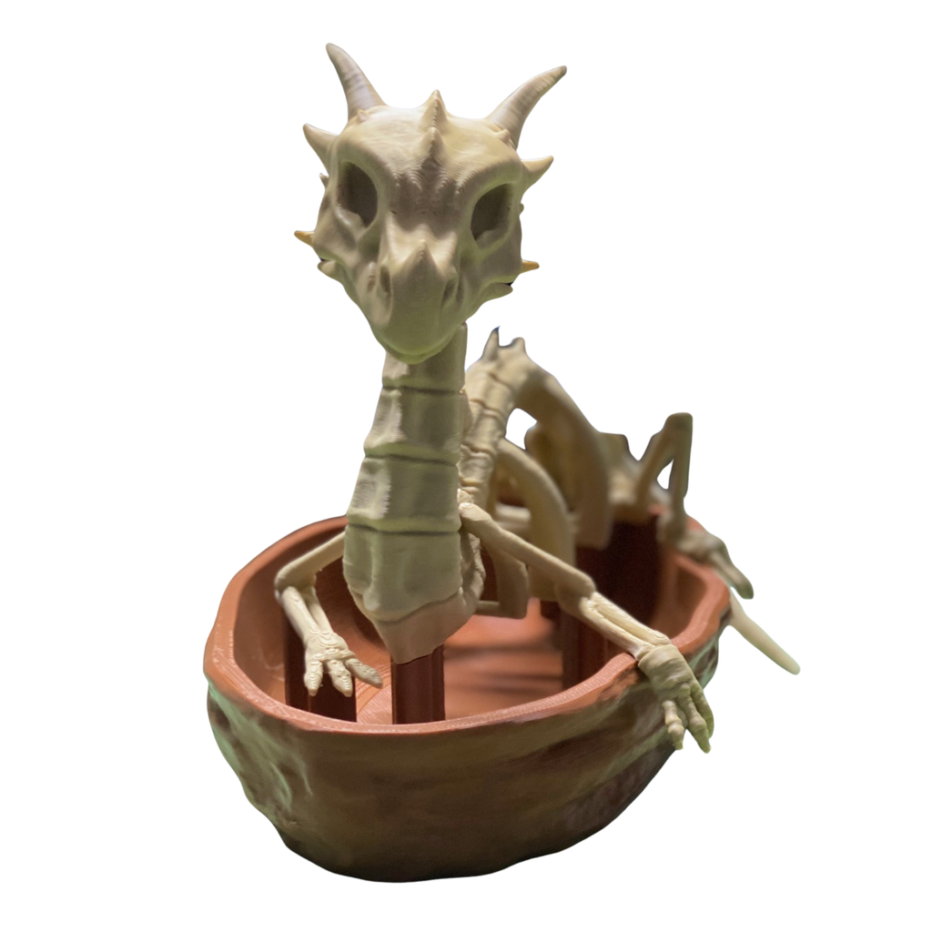 Dragon Skeleton Planter – 3D Printed Fantasy Skull Pot – No Plants