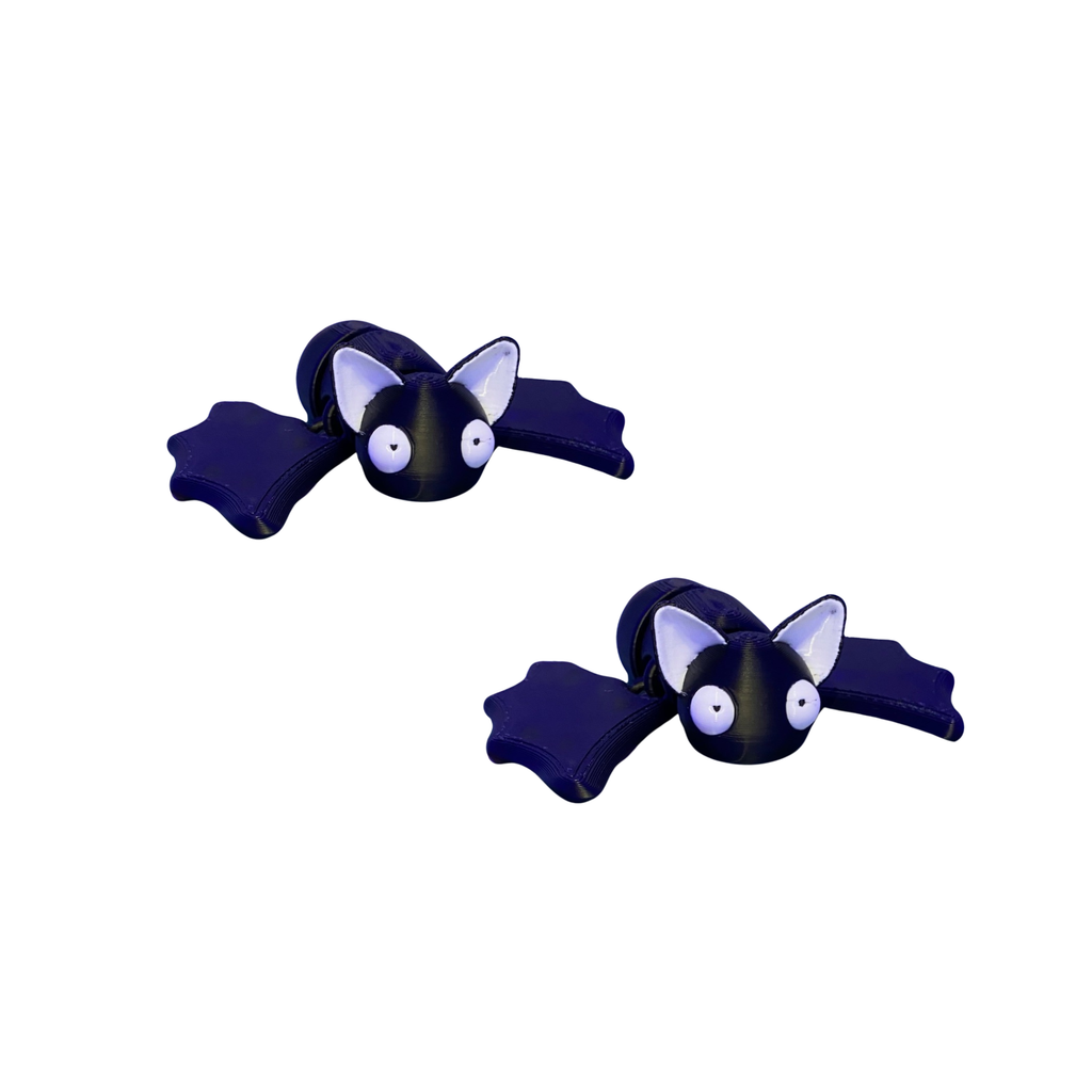 3D Printed Cute Bat Figures – Set of 2 – Black & White Bat Desk Decor