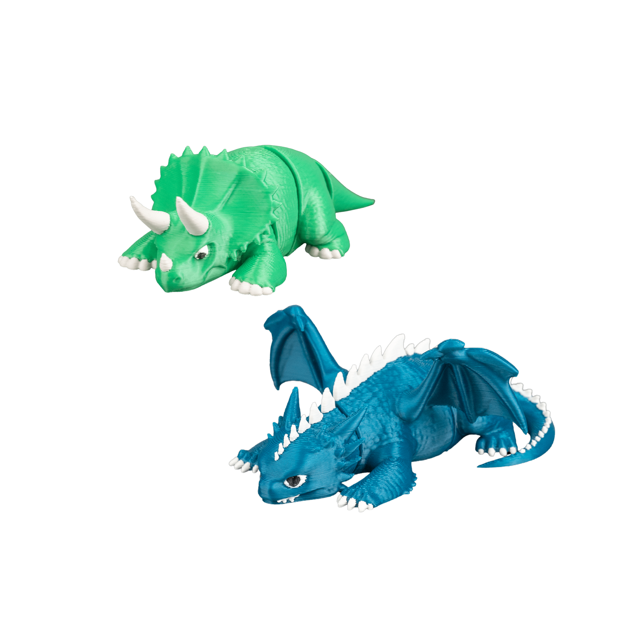 3D Printed Articulated Dinosaur Set – Dragon & Triceratops Flexible Figures – Desk Decor Toy