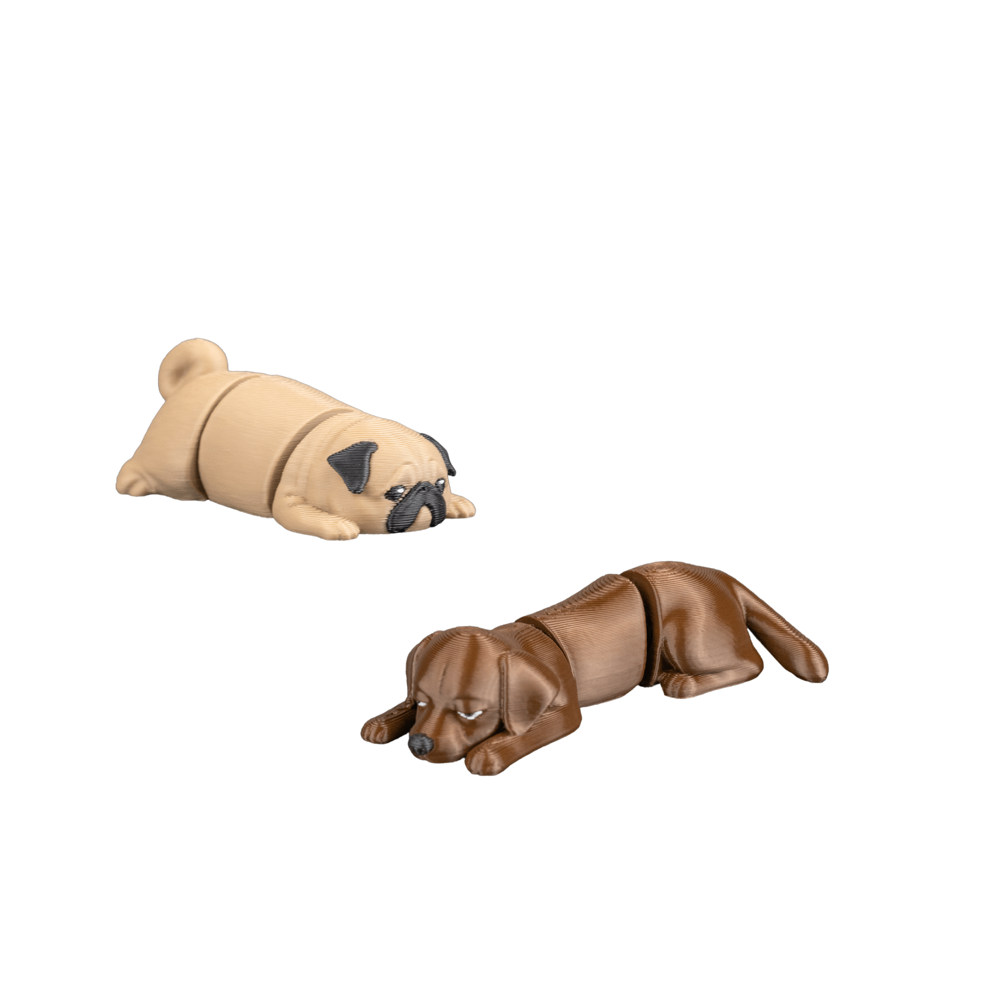 3D Printed Sleeping Dog Figurine Set – Articulated Puppy Desk Decor – Handmade Style