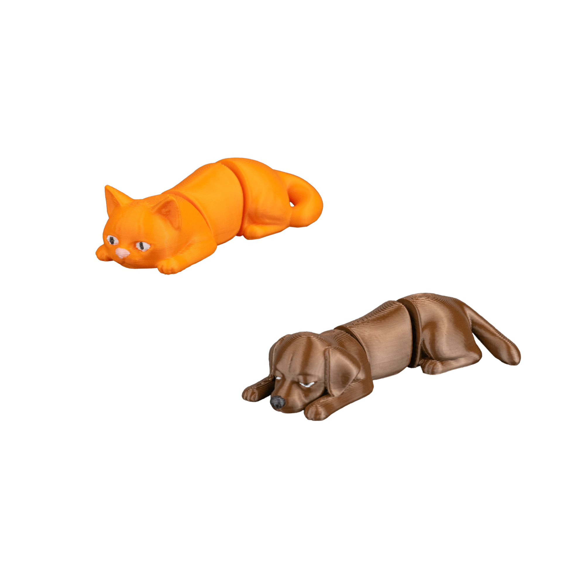 3D Printed Sleeping Cat & Dog Figurine Set – Articulated Desk Decor – Handmade Style