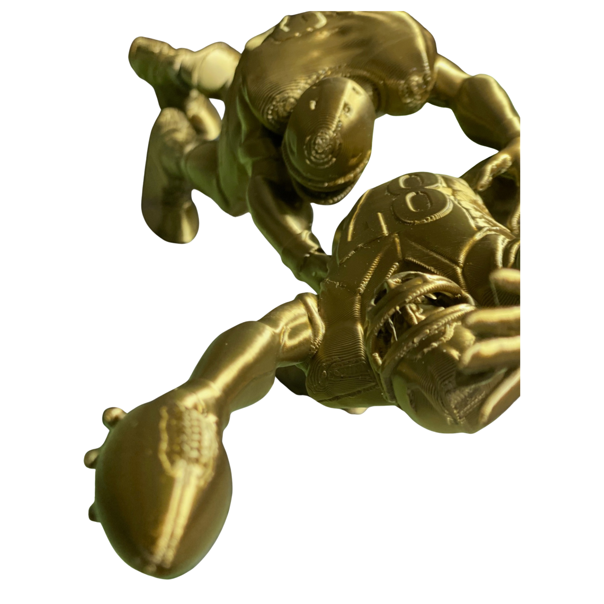 3D Printed Football Tackle Sculpture – Dynamic Sports Action Statue with Base – Approx. 9” Tall – Gold Finish