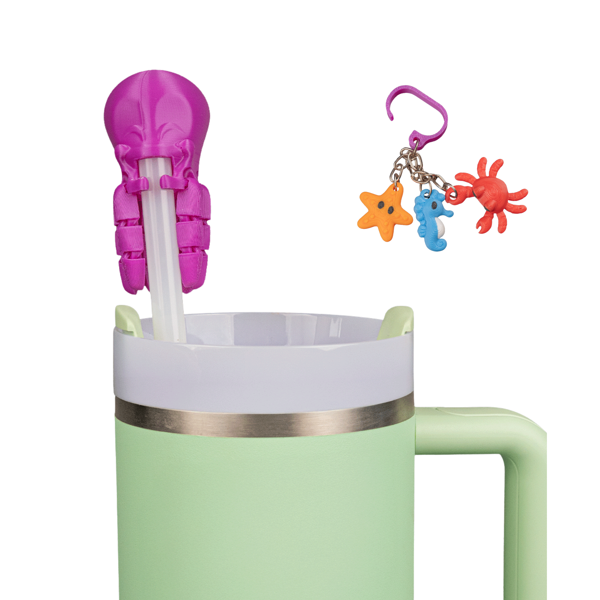Deep Sips – Straw Topper & Ocean Charm Set (3-Pack) – 3D Printed Cup Accessories – Random Colors