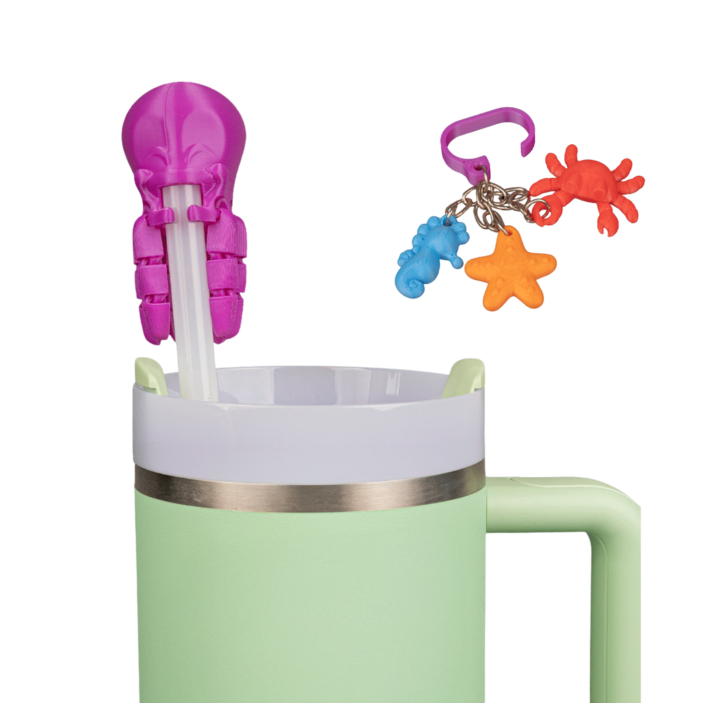 Deep Sips – Straw Topper & Ocean Charm Set (3-Pack) – 3D Printed Cup Accessories – Random Colors