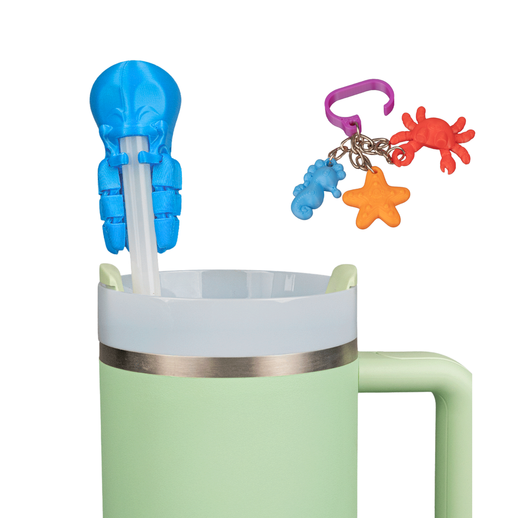 Deep Sips – Straw Topper & Ocean Charm Set (3-Pack) – 3D Printed Cup Accessories – Random Colors