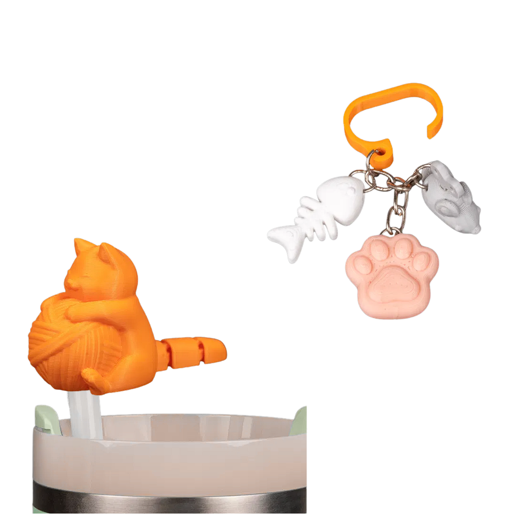 3-Pack Straw Toppers + Cup Charms Set – Cute 3D Printed Animals – Random Colors – Fits Stanley/Yeti Straws