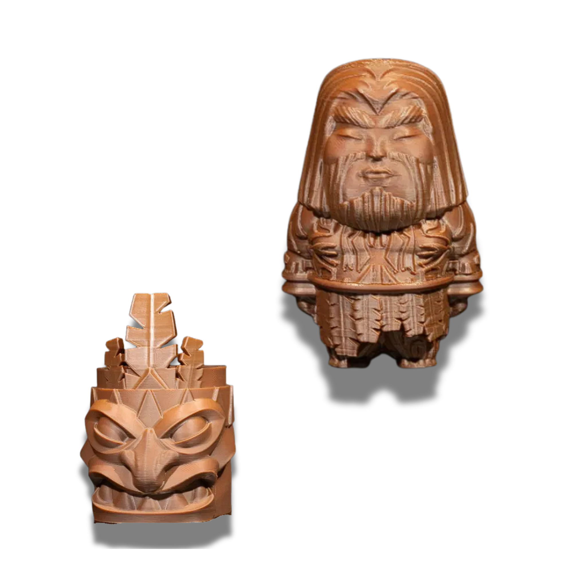 3D Printed Tribal Figurine Set – Tiki Totem + Warrior Statue – Desk Decor Collectibles – 2 Pack (4.5")