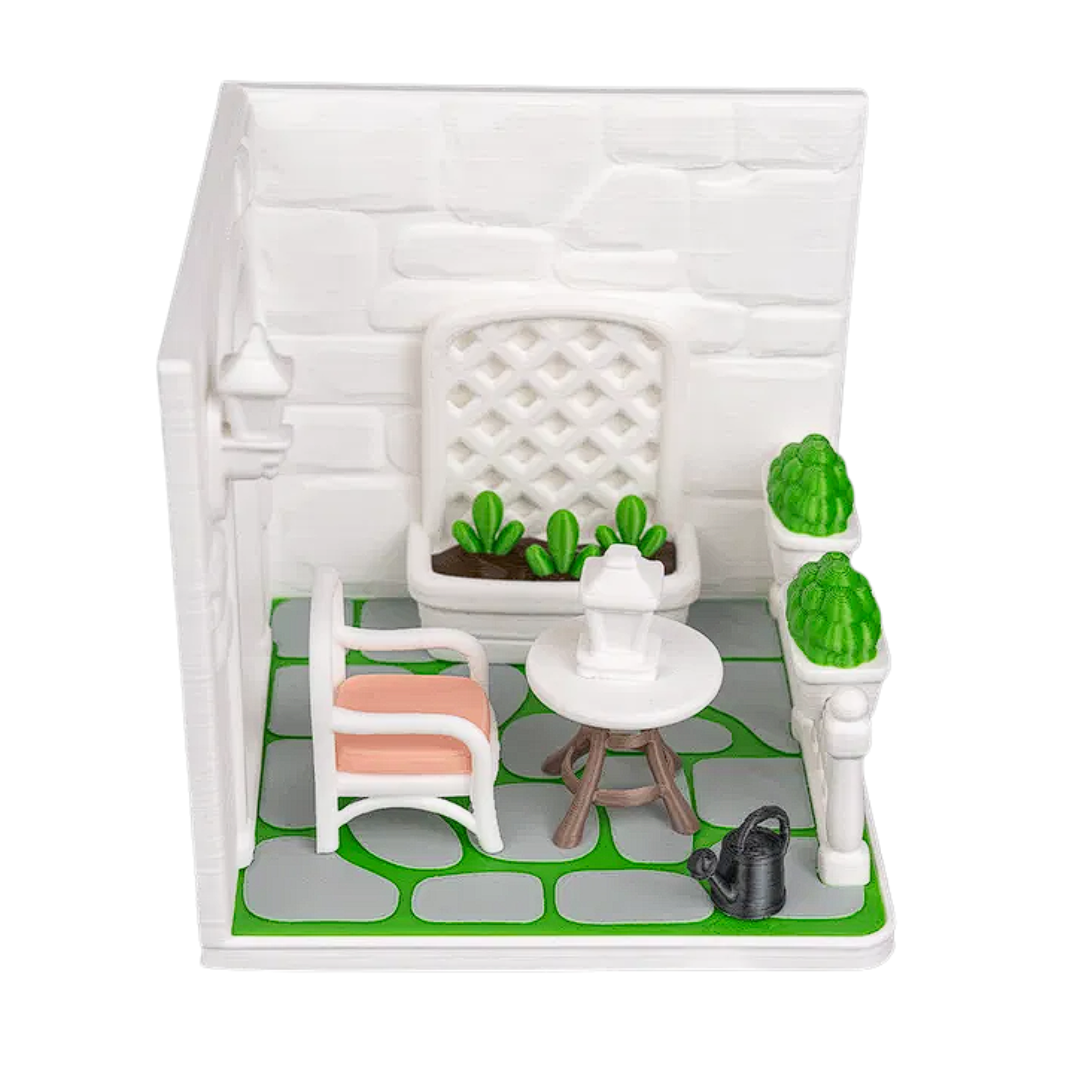 Tiny Balcony Miniature Garden Decor – 3D Printed Diorama – 10.4 cm Tall