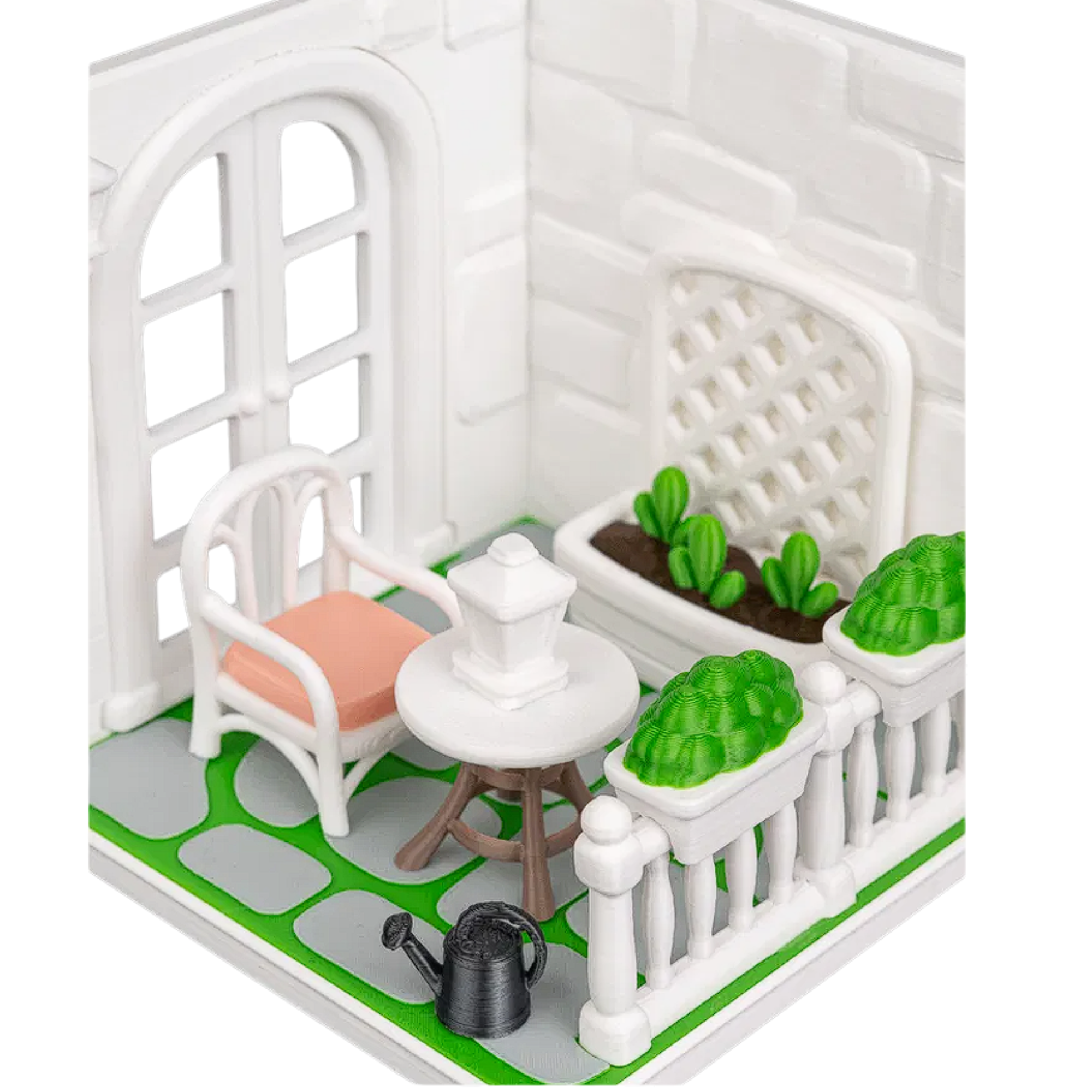 Tiny Balcony Miniature Garden Decor – 3D Printed Diorama – 10.4 cm Tall