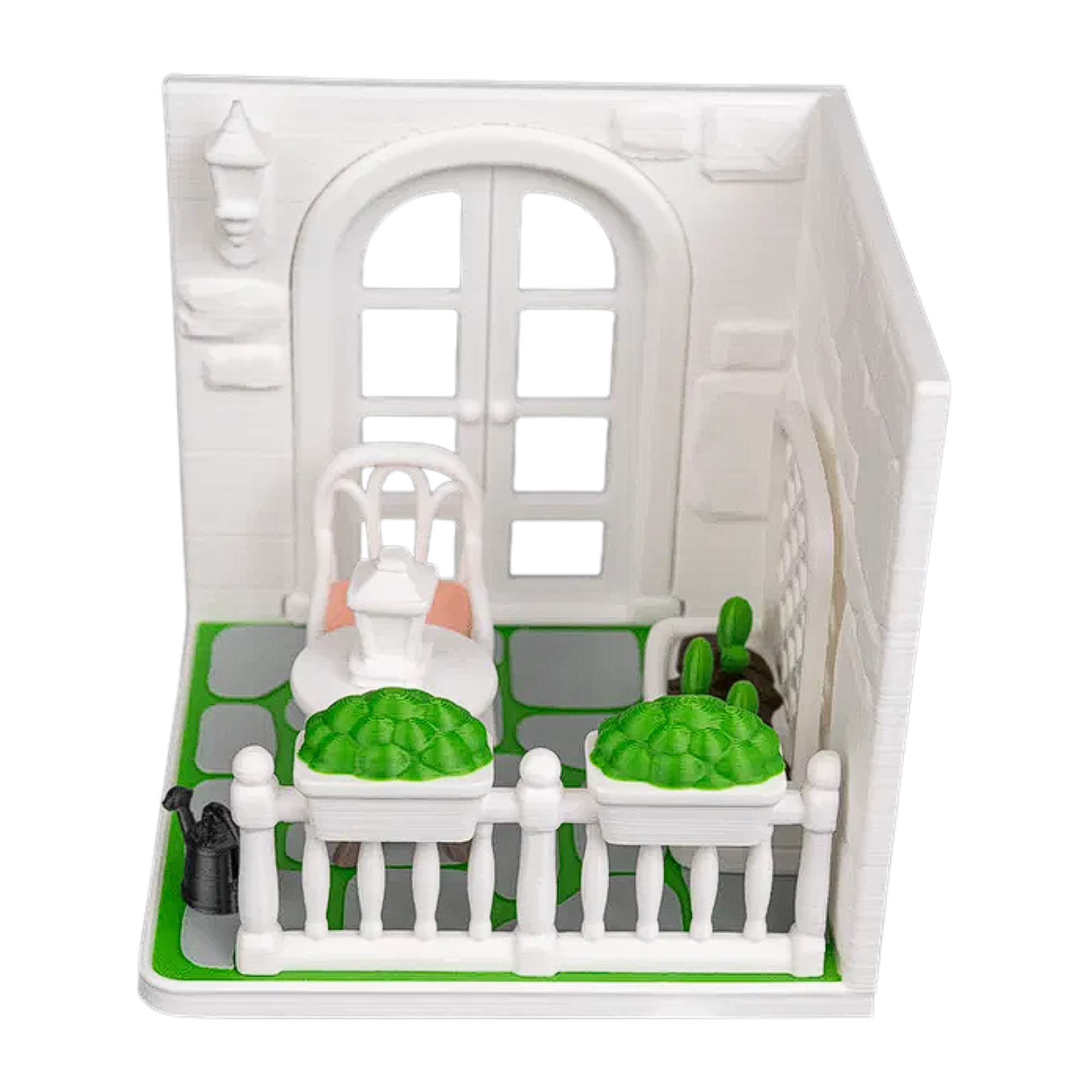 Tiny Balcony Miniature Garden Decor – 3D Printed Diorama – 10.4 cm Tall